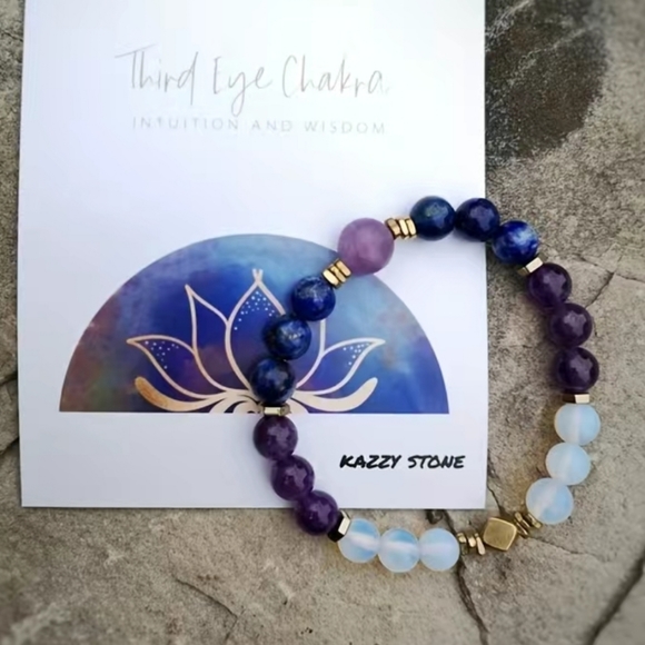 Amethyst Lapis Lazuli Bracelet Natural Stone Crystal Healing Bracelet - Picture 3 of 8